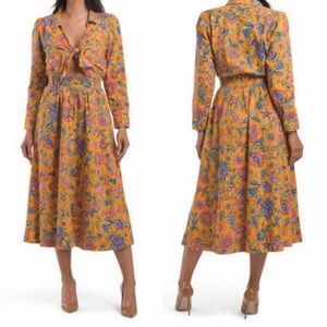 House of Harlow 1960 Yellow Floral Tie-Front Midi Dress
